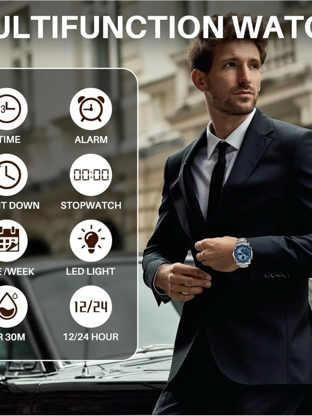Blue Dial Stainless Steel Men's Sports Watch